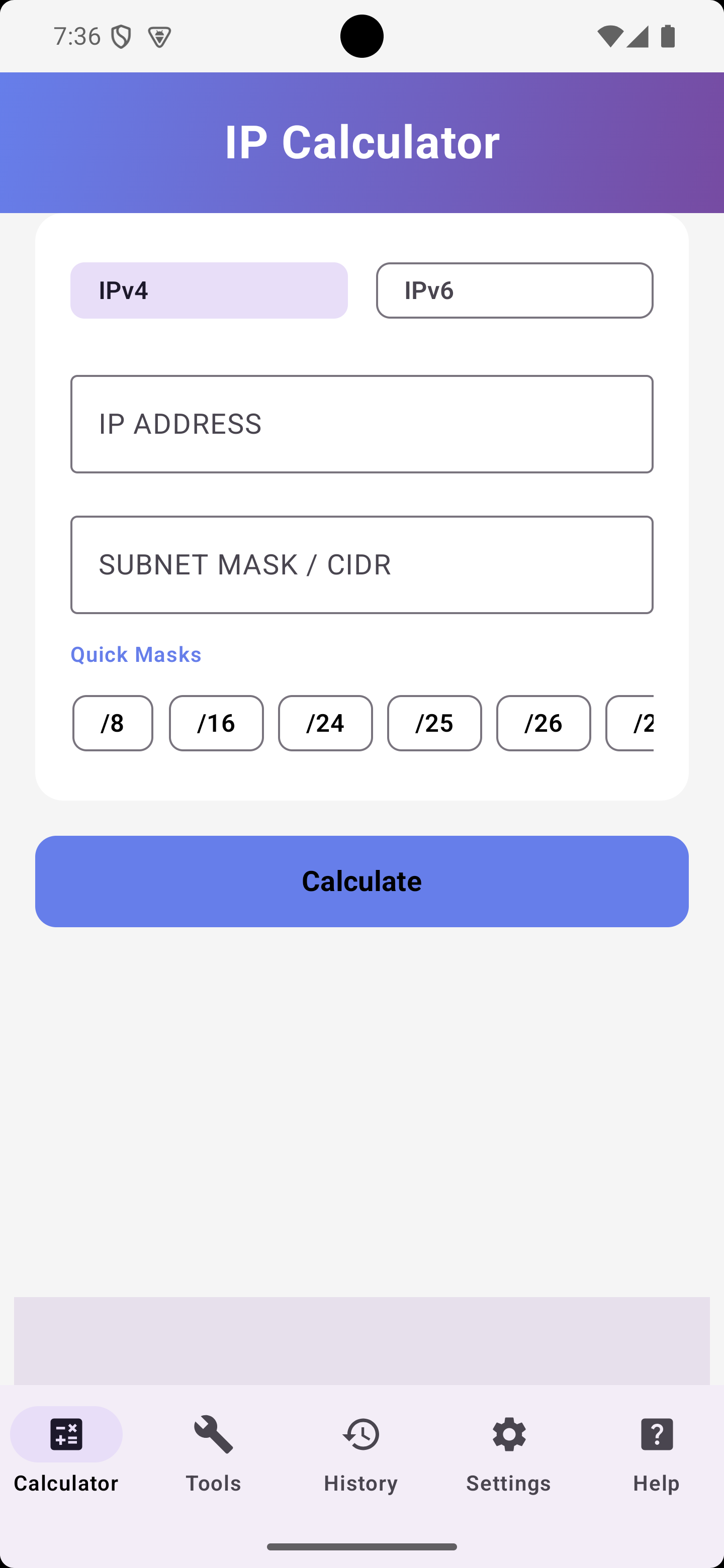 Main calculator screen