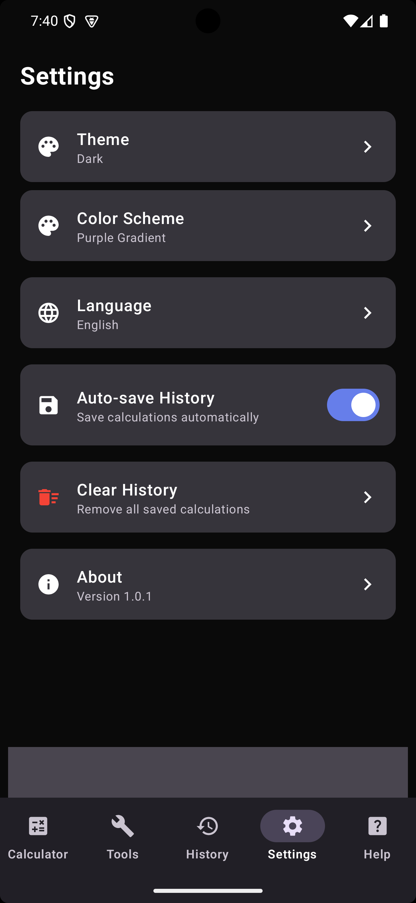 Dark theme interface